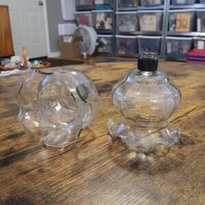 Vtg HOMCO Clear Fluted Globe Ruffled Top Ridged Peg Votive Cup Candle Holder Set